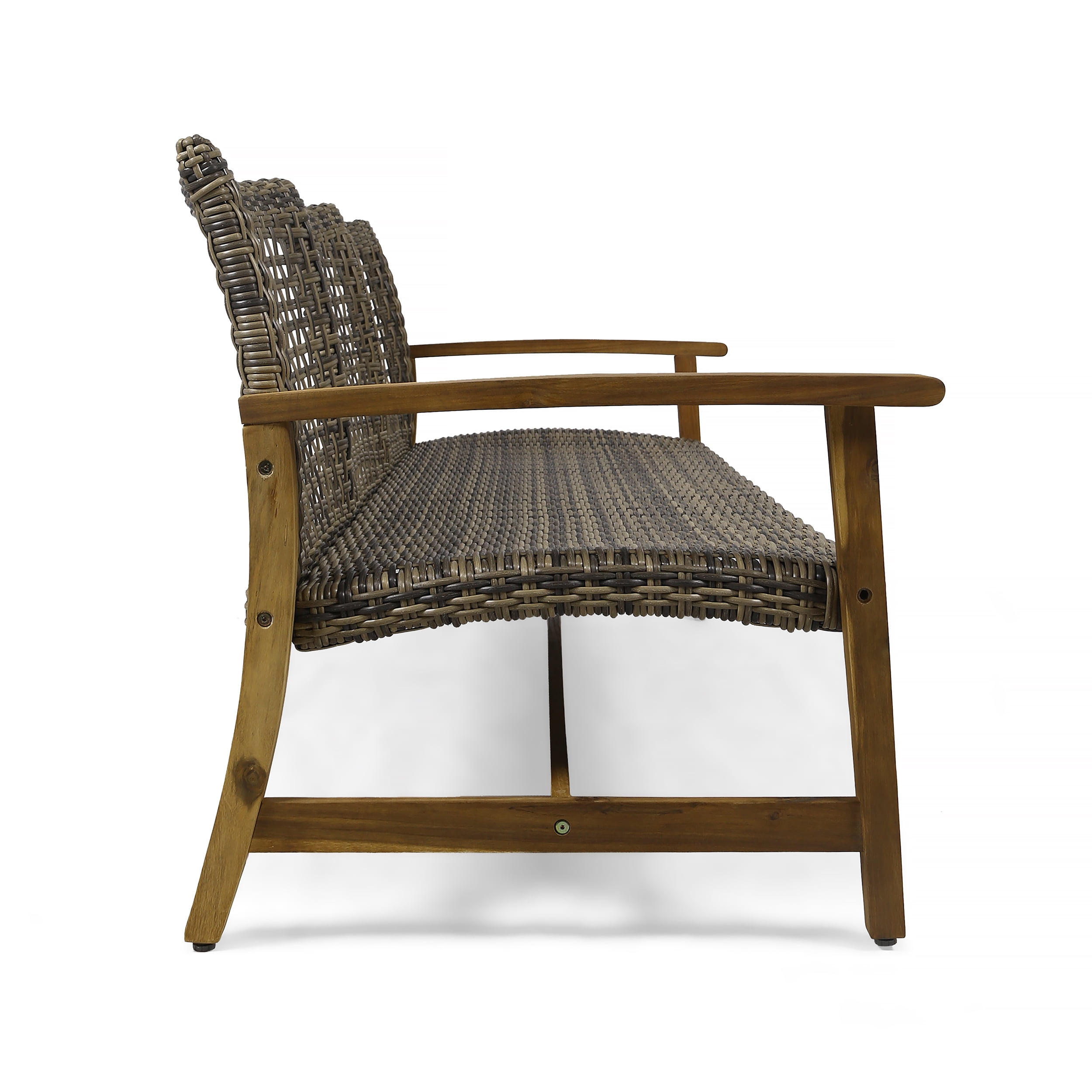 Outdoor Wood Woven Combined 3 Seater Sofa, Large Leisure Couch for Patio Garden, Teak and Brown