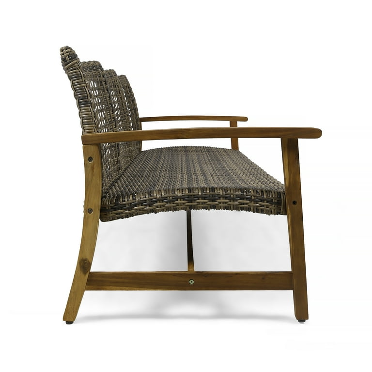 Camdyn Outdoor Wood and Wicker Sofa Gray Natural Stained