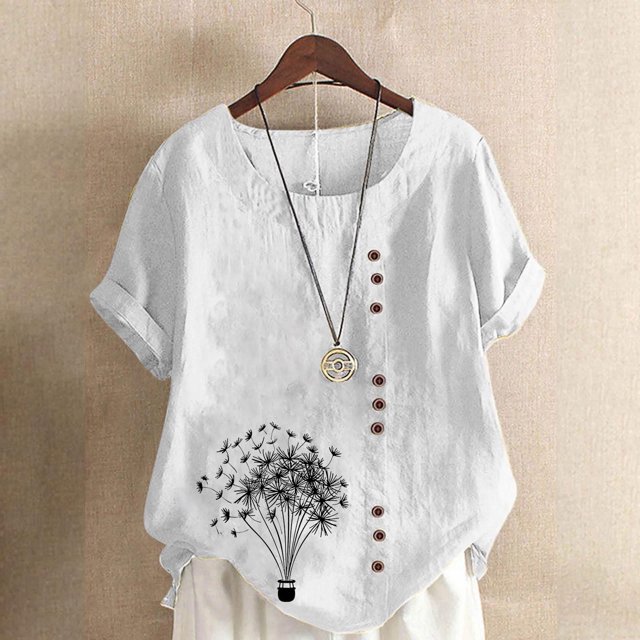Lydiaunistar Summer Tops for Women Lightweight Polyester Casual Blouse, Button-Up Short Sleeve T-Shirt Perfect for Spring, Summer, and Fall Sizes SS-5XL