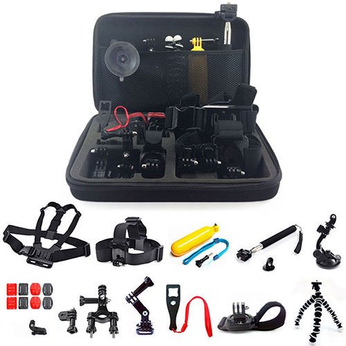 gpct 26-in-1 mount accessory kit for gopro hero 1/2/3/3+/4/5 camera (go filming essentials for quality video recording, includes case, head mount, tripod, handleb - Walmart.com