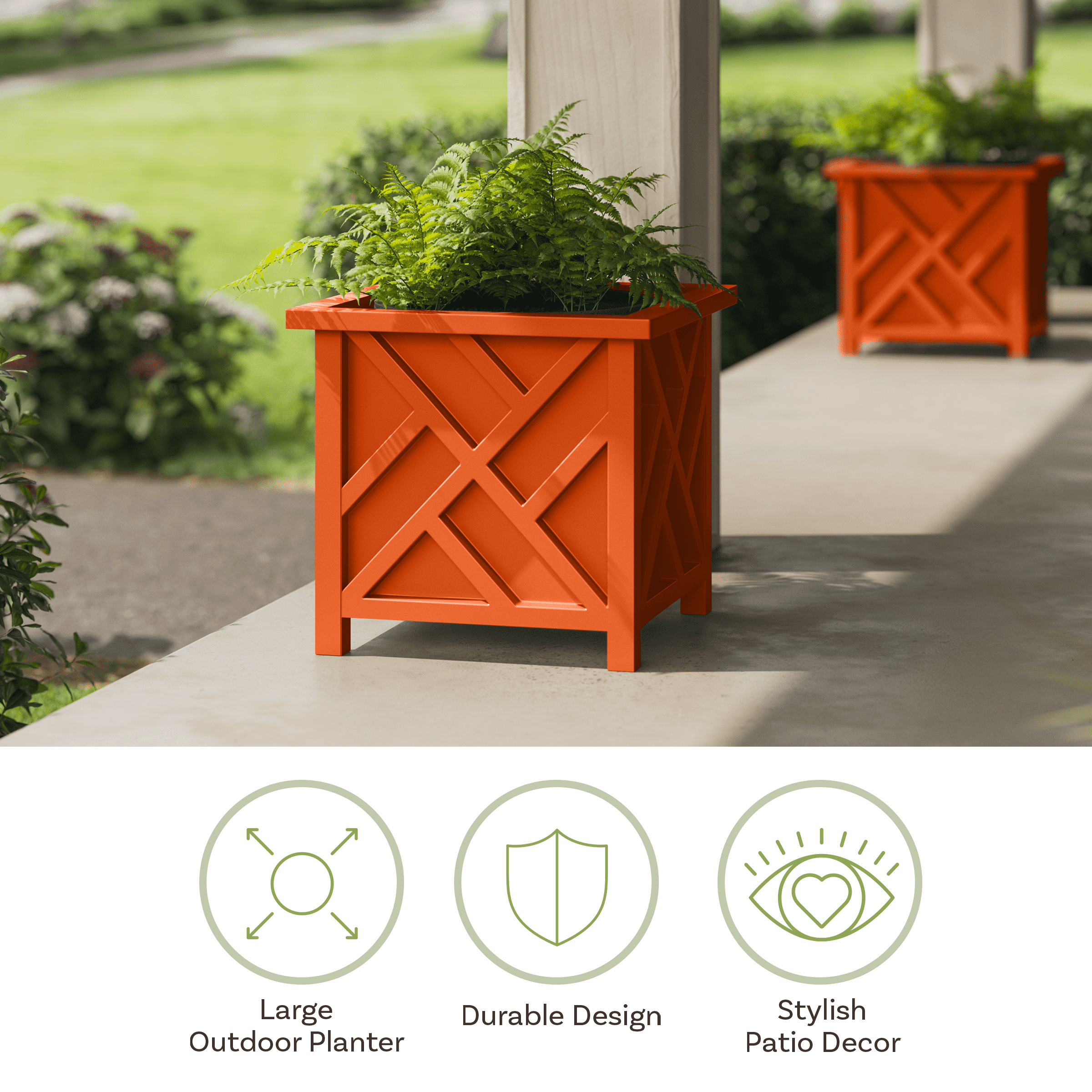 Pure Garden Outdoor Lattice Planter Box - 15.5-Inch Plant Pot, Terracotta