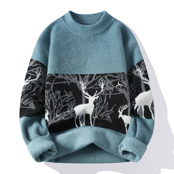 Njoeus Sweaters For Men Men Sweater Men's Fashion Casual Half High Neck Collar Knitwear Long Sleeve Splicing Printing Pullover Warm Tops Sweater Autumn Winter On Clearance