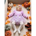 thumbnail image 6 of 2 Pcs Infant Girl Halloween Outfit Ruffle Long Sleeve Neck Pumpkin/Ghost Embroidery Romper Dress and Headband Set, 6 of 9
