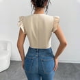 thumbnail image 4 of Womens Blouses Women's Tops, Tees & Blouses Women's Embroidered Blouses Short Sleeved Button Round Neck Fashionable Top Beige S, 4 of 5