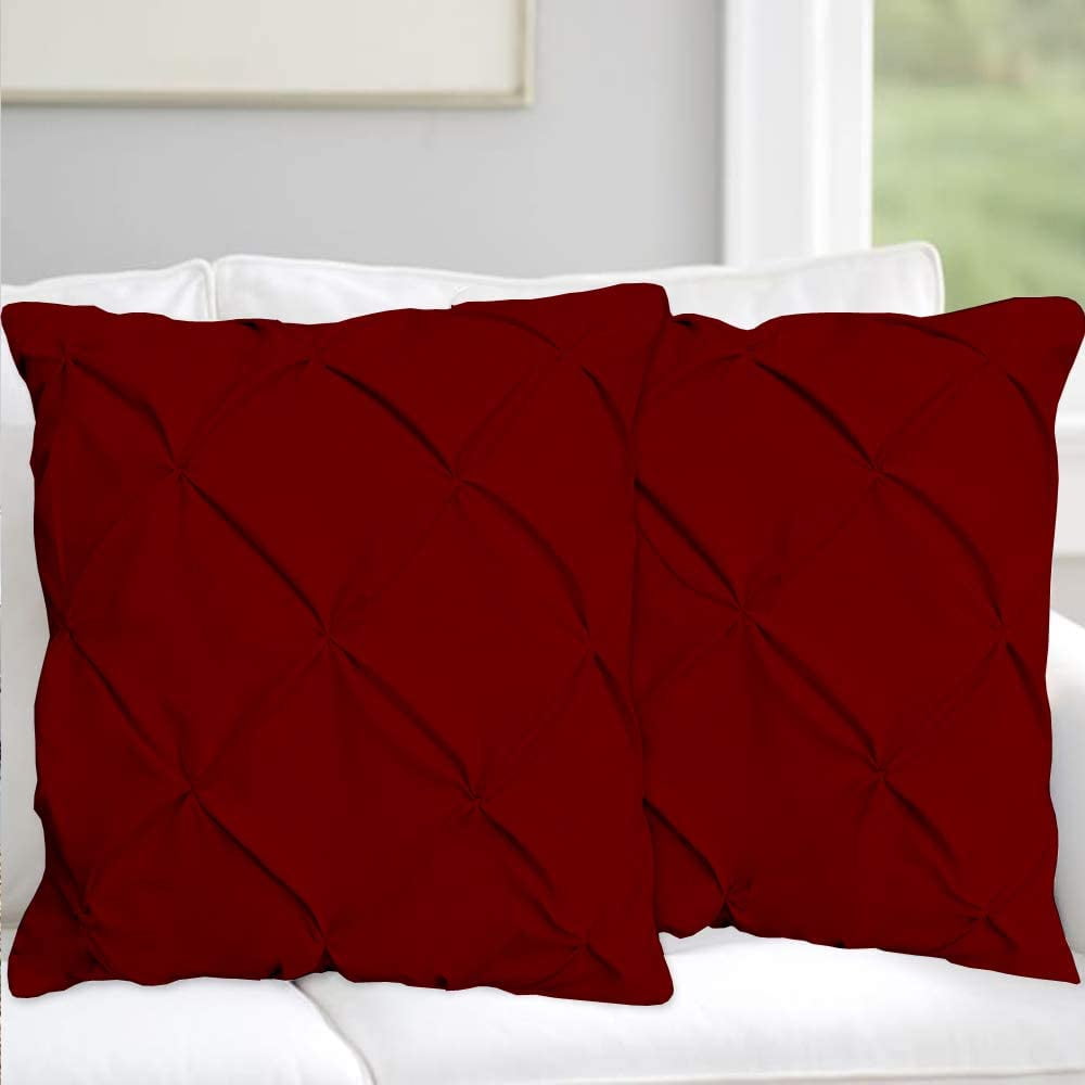 Cotton Metrics Heavy Quality Pinch Pleated European Square Pillow Shams Set of 2 Burgundy 600TC