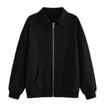 thumbnail image 5 of Full Zip Up Sweatshirt Women No Hood - Oversized Loose Casual Long Sleeve Collared Jacket 2026 Fall Winter Clothes Black 3XL, 5 of 6