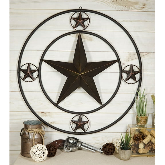Oversized 24"D Vintage Rustic Western Lone Star Metal Circle Wall Decor Plaque