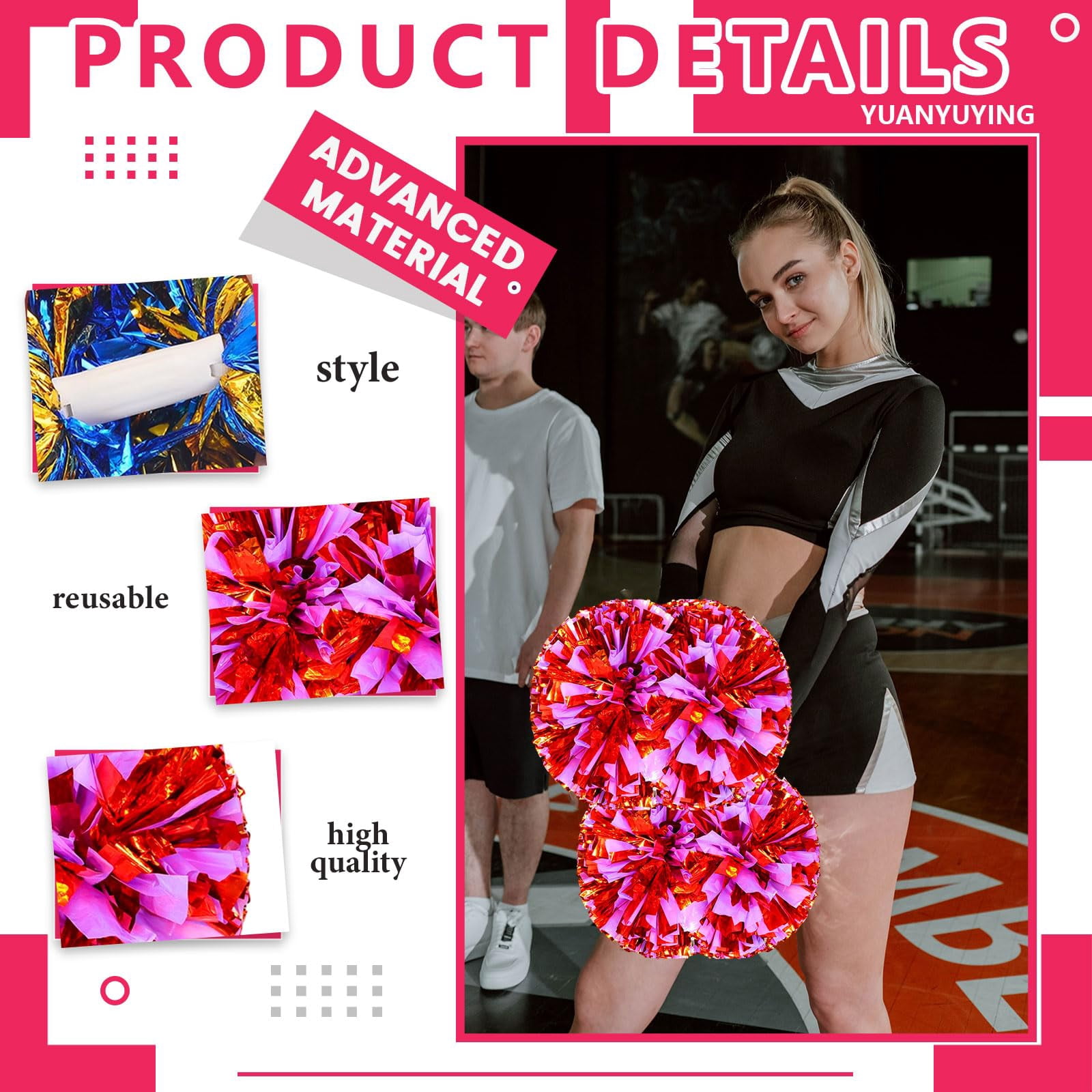 12 Pcs Cheerleading poms,14.57inch pom poms Cheerleading with Handle Style Cheer Pom Pomsfor Dance, Matches, Team Spirit Sports