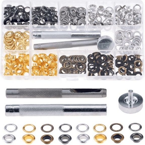 1/4 Inch Grommet Kit 200 Sets Grommets Eyelets with 3 Pieces Install Tool Kit and Box for Shoes Clothes Crafts Bag