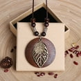 thumbnail image 2 of Zhuge necklace pendant suitable for men and women, handcrafted, retro ethnic style wooden alloy leaf long necklace (brown, leaf style), 2 of 2