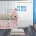 thumbnail image 2 of Bath Curtain & Non-Slip Bath Mat Set 12-Grommet Shower Curtain Memory Foam Bath Rug Light Pink Wooden Floor, 2 of 8