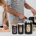thumbnail image 7 of Black Kitchen Counter Canister set 3 pieces, 0.9/1.6/2.9 Quarts Stainless Steel Flour Sugar Tea Coffee Biscult Storage Containers with with Long Wood Spoon&Visible, 7 of 7