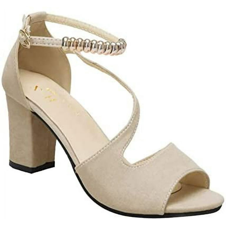 Women's Crystal Wedding Heels - Open Toe Chunky Block Heel Sandals