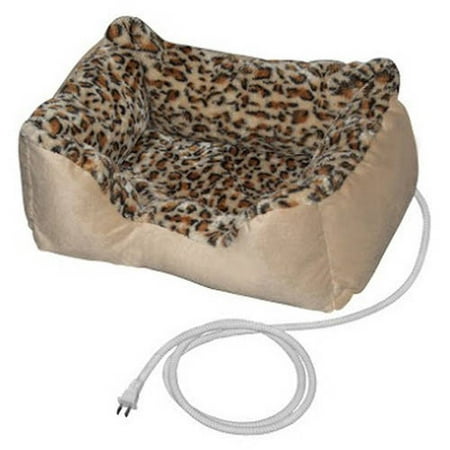 Aleko, Medium, Indoor, Thermo-Pad, Heated Cat Bed, Leopard Print,