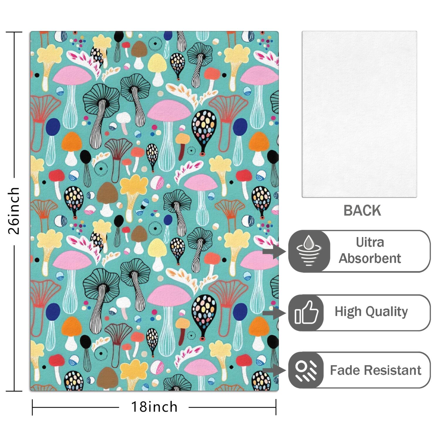 6 Pcs Funny Kitchen Towels,Colorful Mushroom Decor Teal Pattern Microfiber Dish Towels,Kitchen Tea Towels,Kitchen Towel Set (18" X 26")