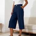 thumbnail image 3 of Costeam Womens Pleated Capri Wide Leg Pants Single Button Zipper Fly Side Slip Pockets Mid Calf Length Tailored Lightweight Loose Cropped Casual Trousers, 3 of 7