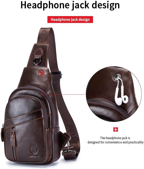 SCHLATUM Genuine Leather Crossbody Sling Bag for Men, Coffee