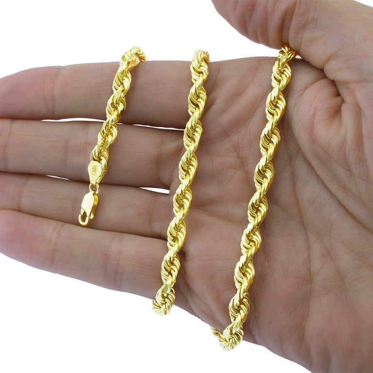 Nuragold 10k Yellow Gold 6mm Solid Rope Chain Diamond Cut Pendant Necklace,  Mens Jewelry 18 - 30 