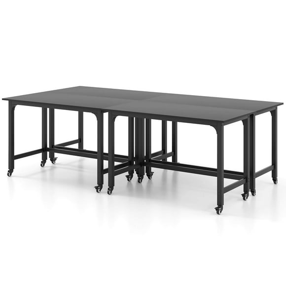 Costway 4 PCS Rolling Computer Desk Metal Frame PC Laptop Table Wood Top Study Workstation
