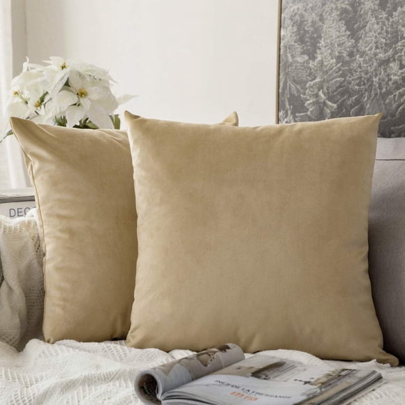 Fundas de almohada MIULEE de terciopelo de 50 x 50 cm, color caqui, para sofá, paquete de 2