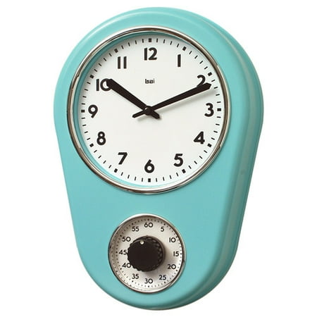 Blue Mosaic Clock - Bai Retro Kitchen Timer Wall Clock, Turquoise