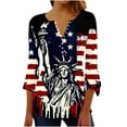 thumbnail image 2 of Blouses Rouges Blanches et Bleues pour Femmes 4 Juillet Chemises Femmes Chemises Patriotiques Independence Day Chemise Décontractée Independence Day Bouton Plissée Taille Évasée Manches 3/4, 2 of 5
