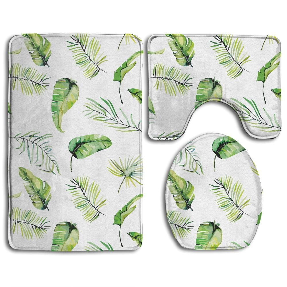 GOHAO Green Tropical Exotic Leaf And Fern 3 Piece Bathroom Rugs Set
