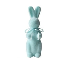 Easter Bunny Flocked Decor, Easter Decorations Flocked Bunnies Figurine with Bow Tie, Artificial Rabbit Flock-Covered Bunny Decor for Holiday Home Office Table Centerpieces (Blue 1pcs)