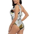 thumbnail image 4 of Salouo Animal Bird Pattern One Shoulder Ruffled One Piece Swimsuit for Women V Neck Swimwear Tummy Control Bathing Suit-Large, 4 of 6