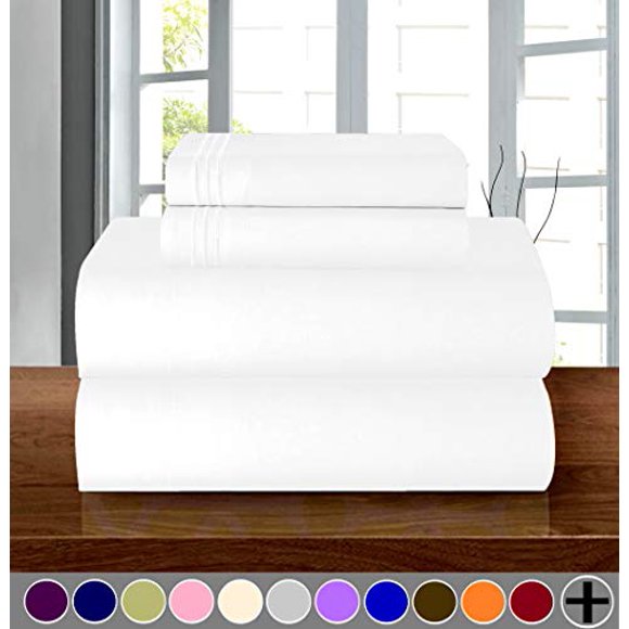 Elegant Comfort TM Luxurious Soft 1500 Thread Count Egyptian Quality 4-Piece Sheet Bedding Set, Deep Pocket up to 16inch, King, White