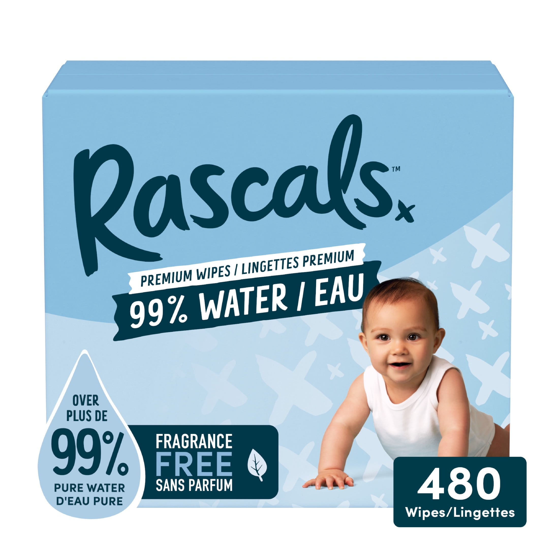 Rascals Lingettes pour bébé Rascals 99 % eau, 480 ct Éssentiel pour bébé, utilisation quotidienne