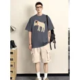 thumbnail image 3 of Conjunto de camiseta y pantalones cortos para hombre, estampado de algodón, gráfico de entrenamiento, nuevo conjunto de pantalones cortos esenciales a juego para hombre, manga corta, dos piezas, elást, 3 of 5