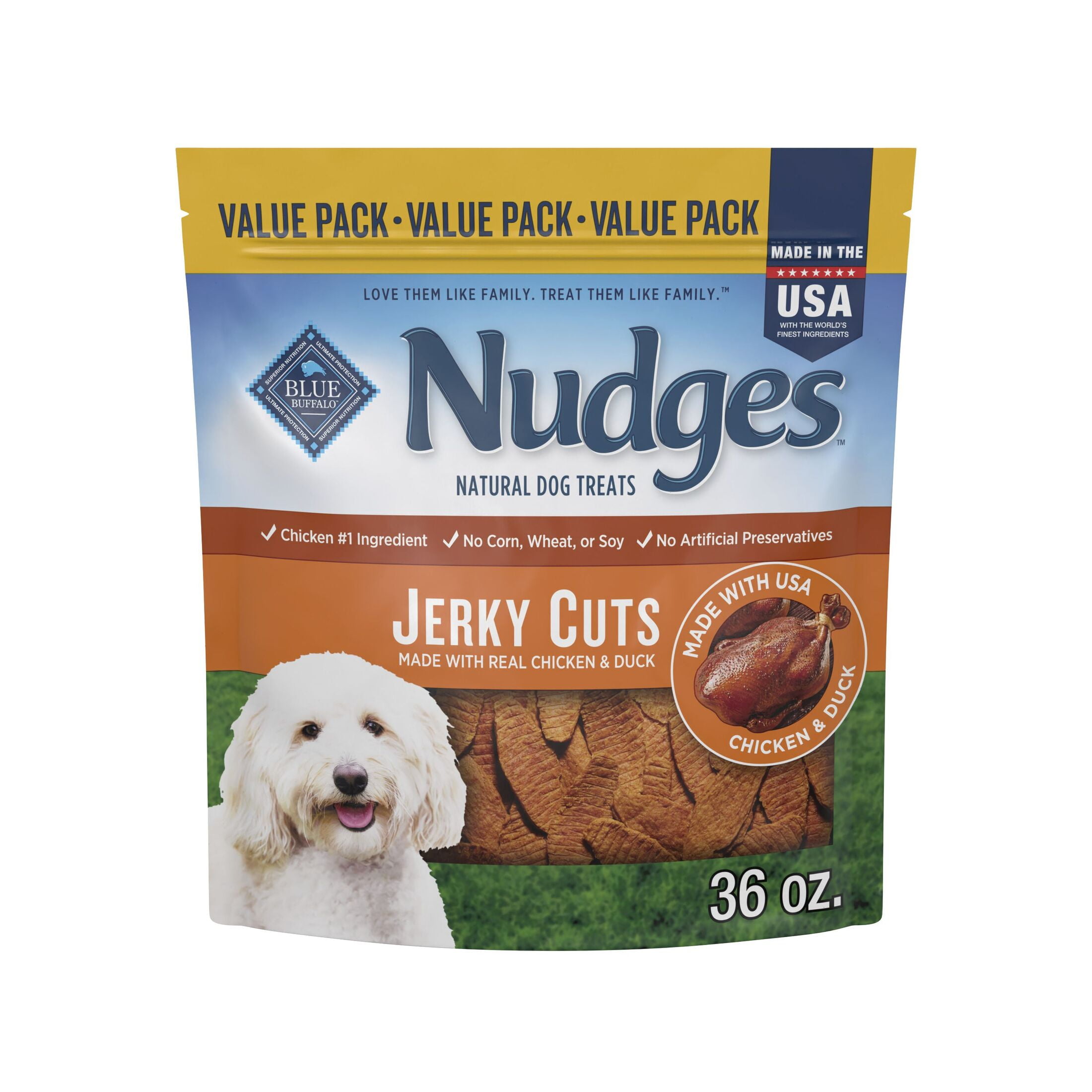 (3 pack) Blue Buffalo Nudges Jerky Cuts Dog Treats Made with Real Chicken & Duck, 36-oz. Bag