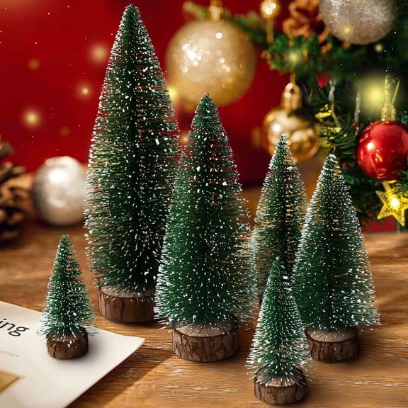 6pcs Mini Christmas Trees Decorations Small Bottle Brush Trees,Artificial Tabletop Christmas Tree for Indoor Outdoor Home Room Party Gift (Green)