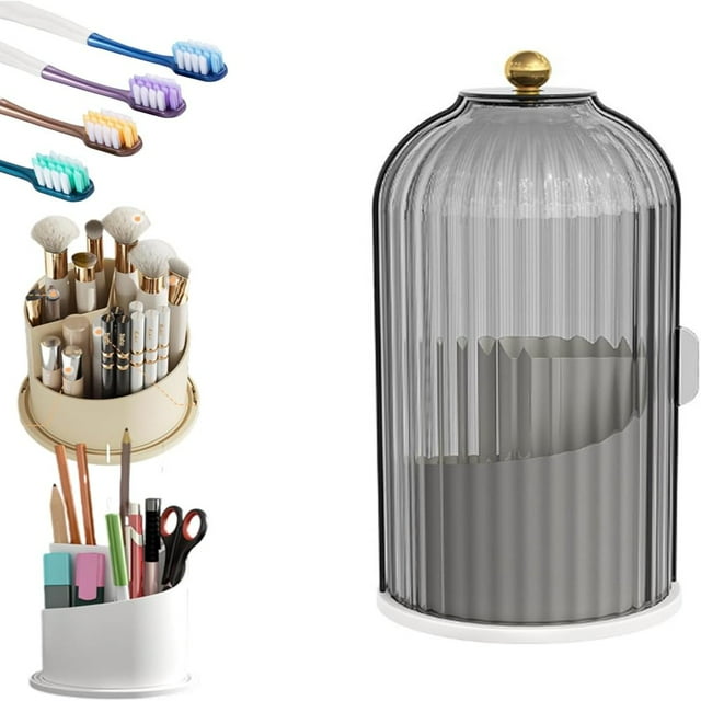 CHUANK Concealed Toothbrush Holder Toothbrush Holders for Bathrooms 360 Rotating Waterproof Dustproof Toothpaste Holders with Sliding Lid for Vanity Makeup Brushes Holder Pen Holder Stora