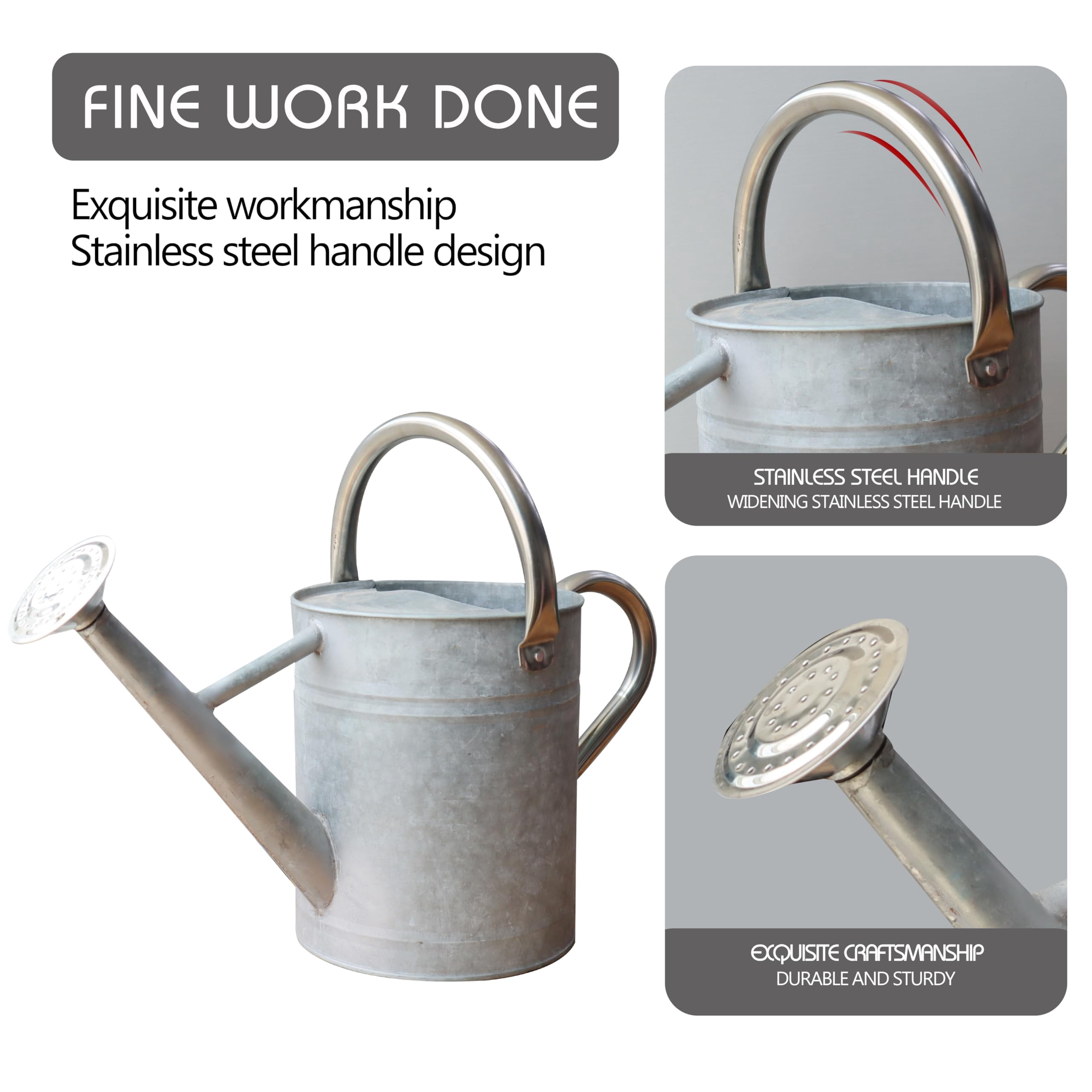 Metal Watering Can for Outdoor and Indoor Plants, Watering Can Decor, 1 Gallon - 004 ZINC STAINLESS STEEL HANDLE