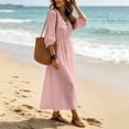thumbnail image 4 of Levmjia Women's Long Sleeve V Neck Maxi Dress Casual Loose Flowy Dress with Pockets Tie Waist Boho Summer Beach Vacation Dresses, 4 of 6