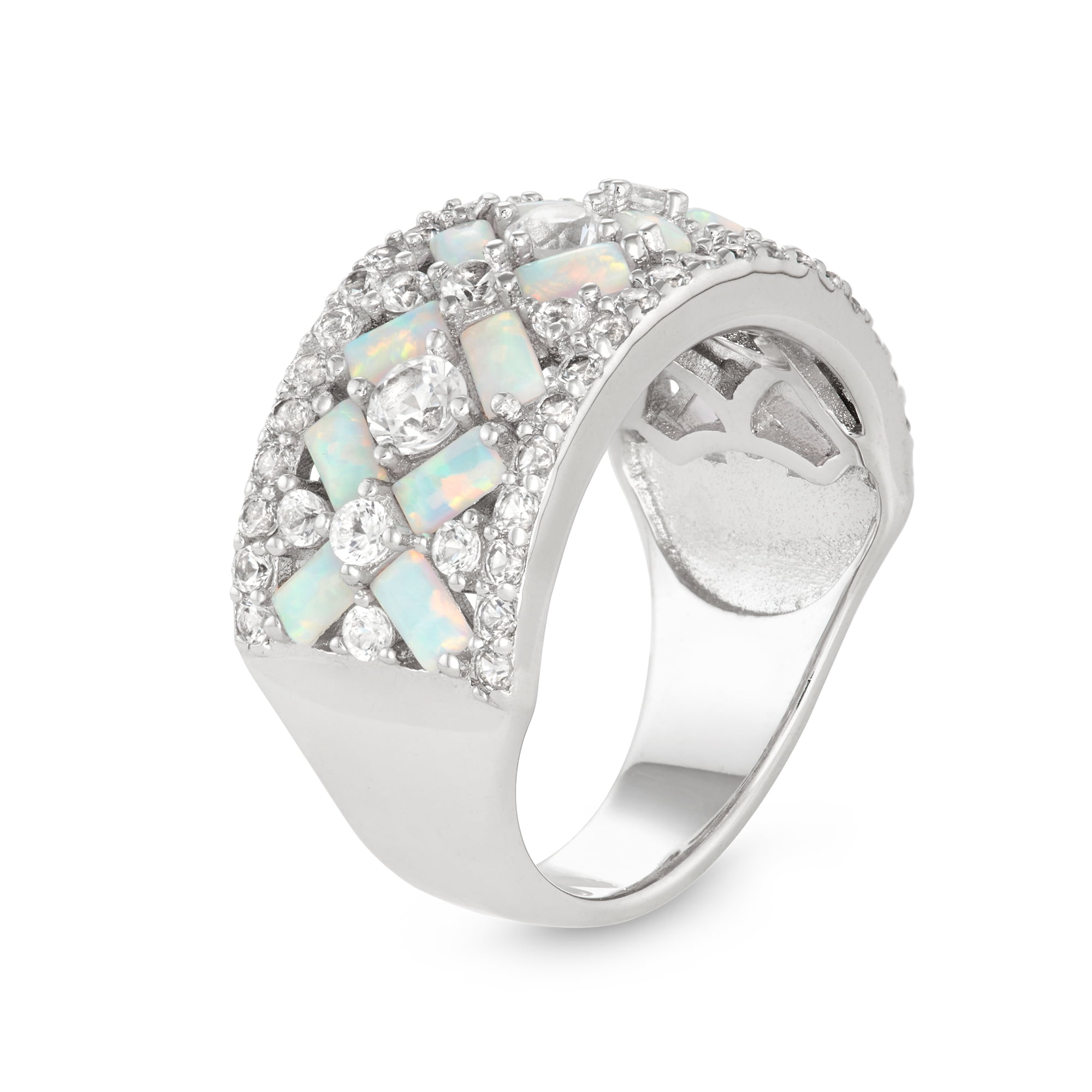 sterling silver created opal crossover ring