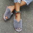 thumbnail image 5 of JeashCHAT Women's Slippers Open Toe Fuzzy House Slippers Fluffy Soft Home Shoes Comfy Indoor Outdoor Slip On Breathable Flat Slippers (Gray), 5 of 7