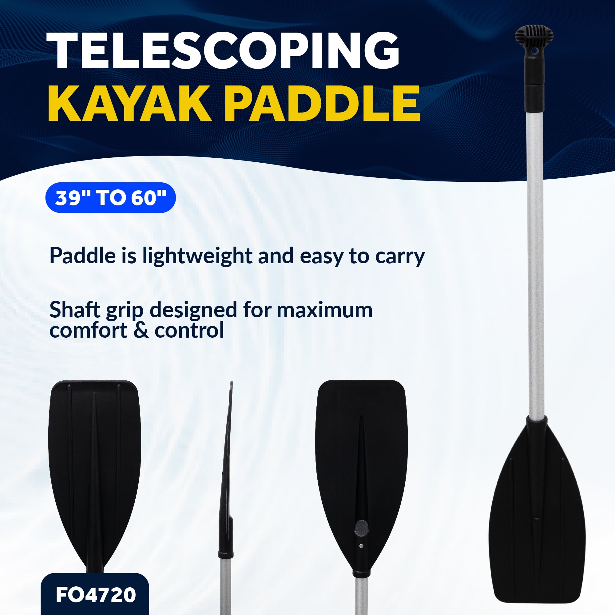 Five Oceans Canoe Paddle - Boat Paddle Collapsible Paddle, Canoe Oars Extends from 39-Inch to 60-Inch - Aluminum Shaft, Round Grip  FO4720