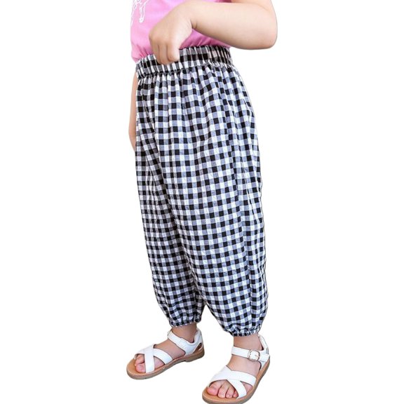 EnJoCho Toddler Baby Boy Girl Gingha𝗆 Bubble Pants Kids Casual Plaid Elastic Waist Long Blomers Trousers Soft Cotton Loung𝖾wear Playtime Outfits
