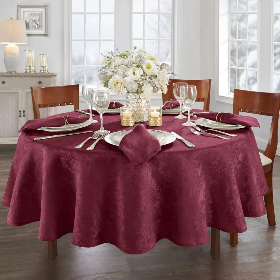 Caiden Elegance Damask Tablecloth 70" Round Cranberry Elrene Home