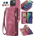 thumbnail image 1 of For iPhone 15 Wallet Case,iPhone 15 Zipper Folio Leather Case Wallet with Card Holder Strap Wristlet Detachable Magnetic Protective Back Case for iPhone 15 5G 6.1 Inch, 1 of 7