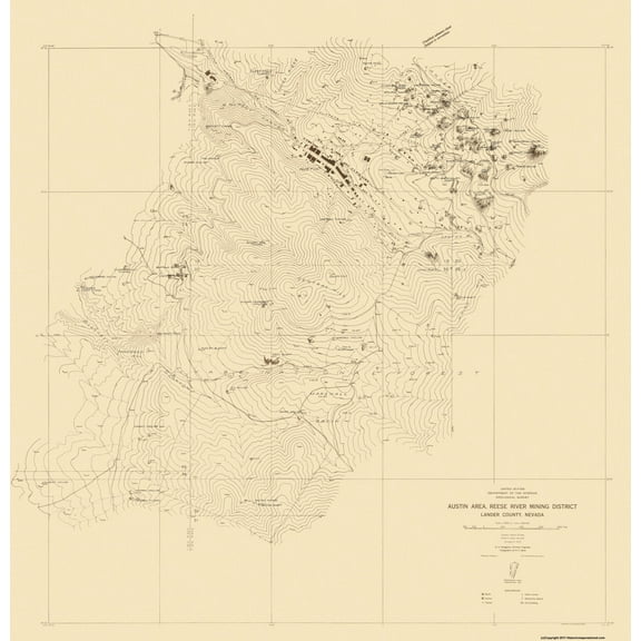 Historic Mine Map - Nevada Austin Reese River Mining District - Hodgeson 1937 - Vintage Wall Art
