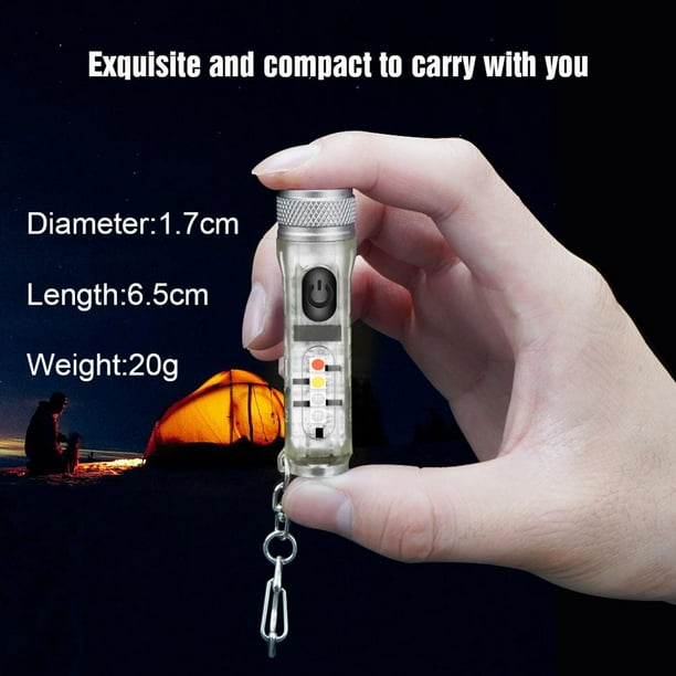 Mini llavero linterna con hebilla USB recargable linterna de emergencia (blanco)