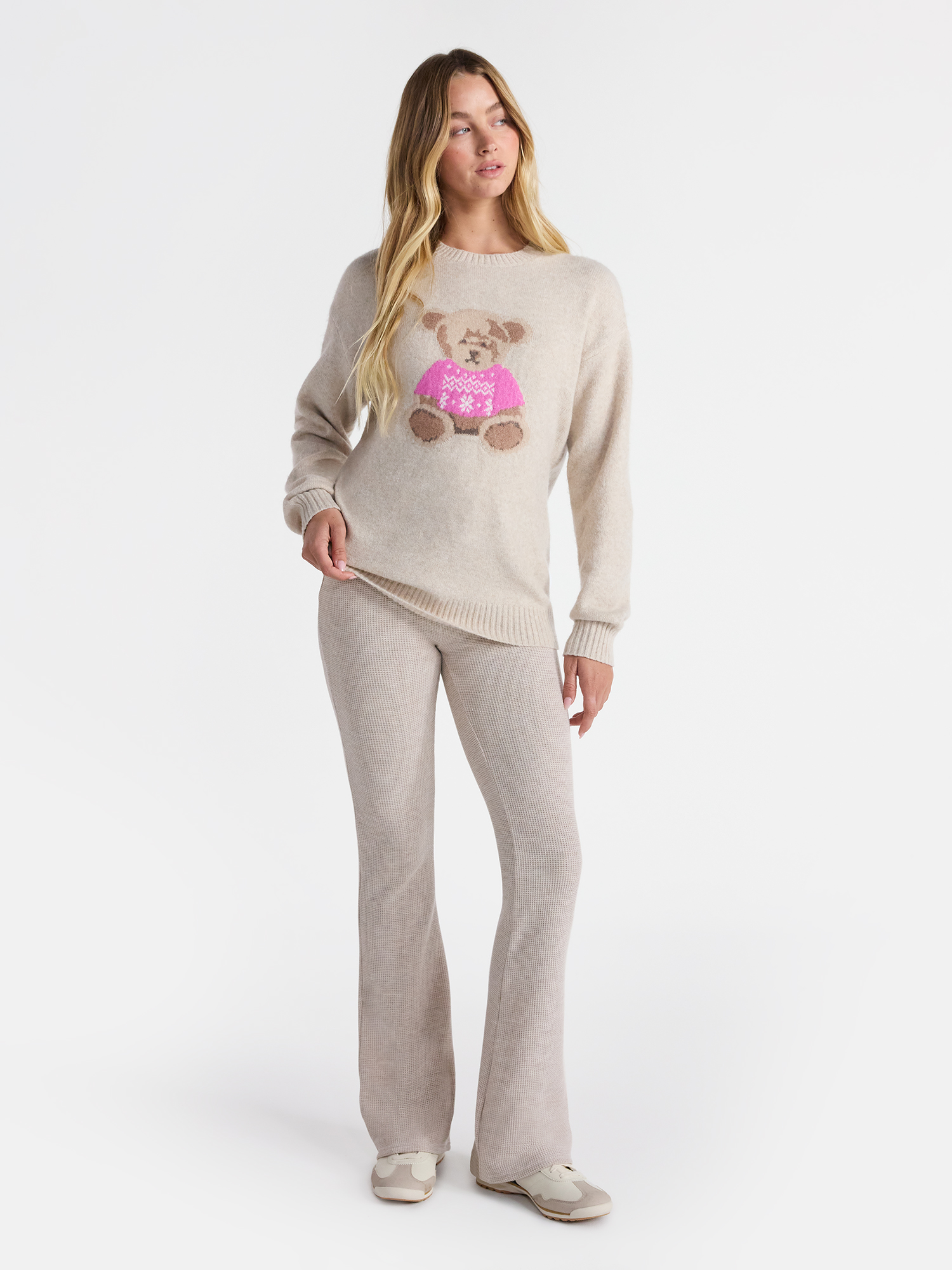 No Boundaries Brushed Back Waffle Knit Mini Bootcut Leggings, 32'' Inseam, Women’s