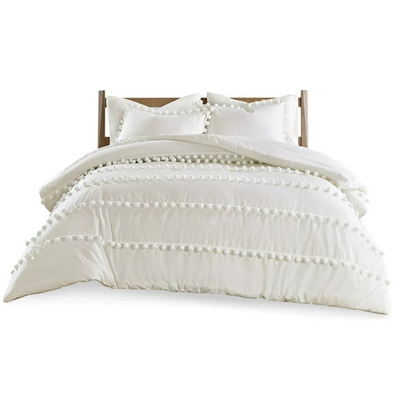 Madison Park Leona 100 Percent Cotton Pom Pom Comforter Set in Ivory
