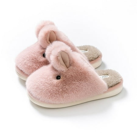 

CoCopeanut Cute Rabbit Ear Slipper for Women Winter Plush Warm Ladies Indoor Cotton Family Shoes Slides Kawaii Cartoon Women Home Slippers