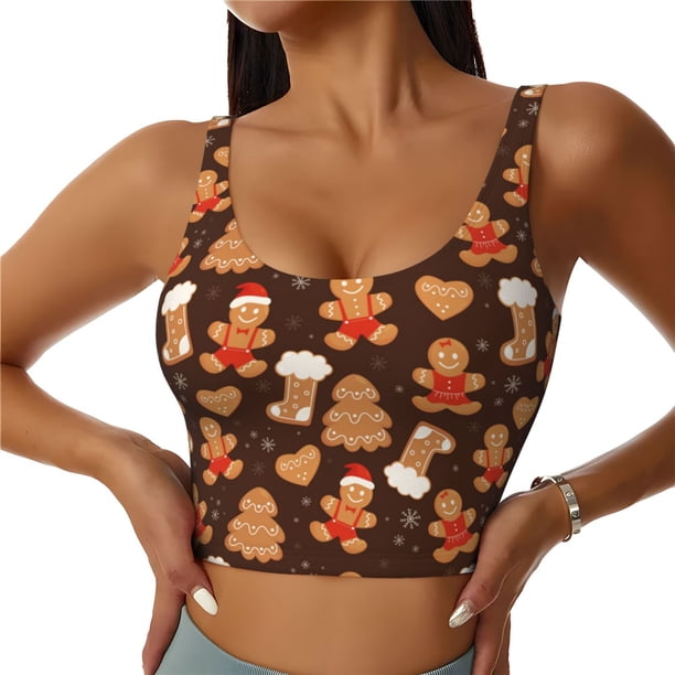 Balery Christmas Gingerbread Cookies Sujetadores deportivos con espalda cruzada para mujer, acolchados, sin costuras, de alto impacto, ideales para yoga, gimnasio, entrenamiento y fitness.-Large