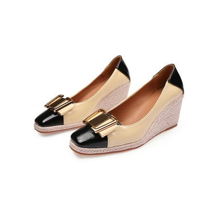 

Ymiytan Womens Pump Shoes Slip On Espadrilles Comfort Wedge Pumps Work Fashion Casual Platform High Heels Apricot 6
